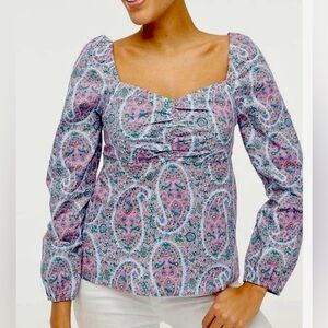 J Crew Paisley Sweetheart Neckline Glazed Sky Multi Long Sleeve Blouse (Size 14)
